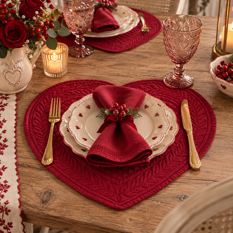 Tovaglietta Americana a Cuore Trapuntata Carmen Rosso Natale – Blanc Mariclò, 42x42cm