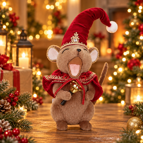 Statuina Topolino Canterino di Natale Marrone e Rosso - Goodwill, 33cm