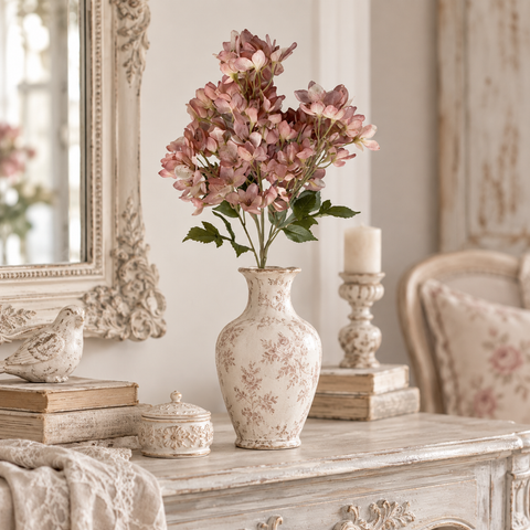 Ramo Artificiale Ortensia Gardena in Colori Assortiti - Blanc Mariclò, 83cm