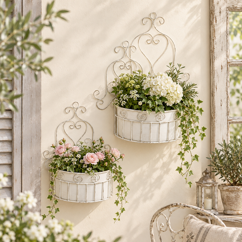 Set di 2 Supporti Murali per Piante in Metallo Bianco - Mathilde M, 13x26x13cm e 34x49x15cm
