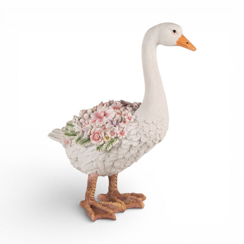 Statuetta decorativa oca con fiori – 37x22x45 cm (bianco/rosa, polyresin) by Clayre & Eef