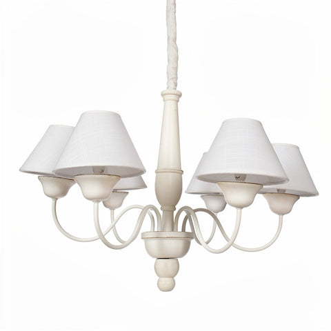 Lampadario Emi 6 Luci con Cappe Bianche Shabby Chic - D.67xH.56cm