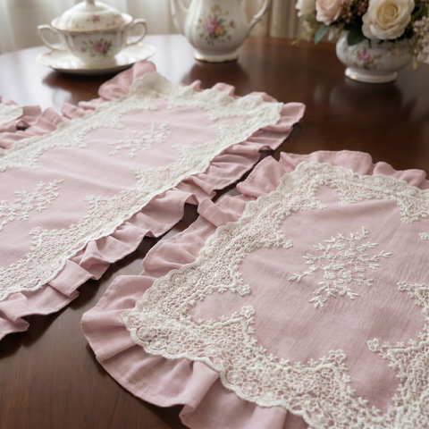 Tris di Centrini in Cotone e Pizzo Shabby Chic - 55cm e 85cm