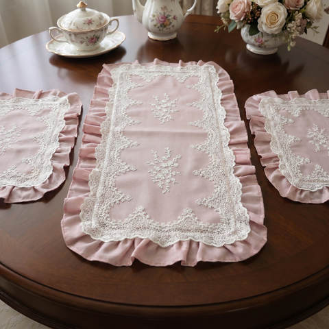 Tris di Centrini in Cotone e Pizzo Shabby Chic - 55cm e 85cm