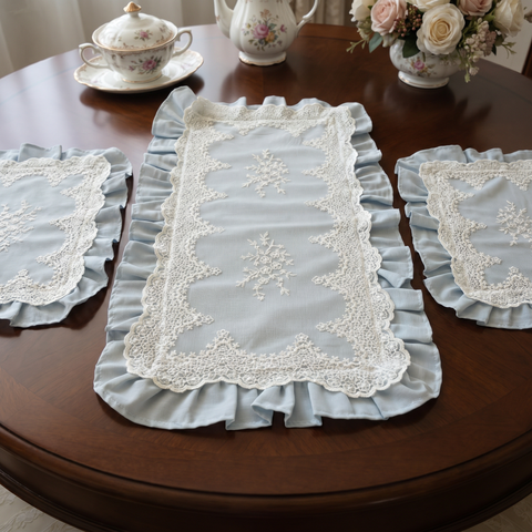 Tris di Centrini in Cotone e Pizzo Shabby Chic - 55cm e 85cm