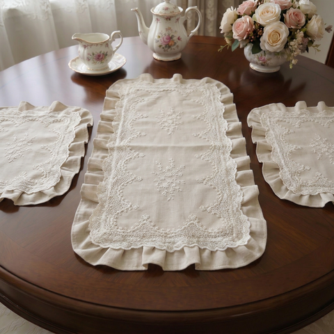 Tris di Centrini in Cotone e Pizzo Shabby Chic - 55cm e 85cm