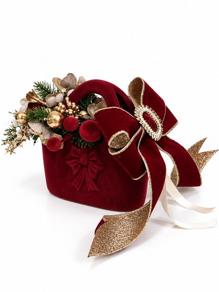 Gift Bag Borsetta Decorativa in Velluto Ricamato con Composizione – Il Bosco di Mata by Mata Creazioni