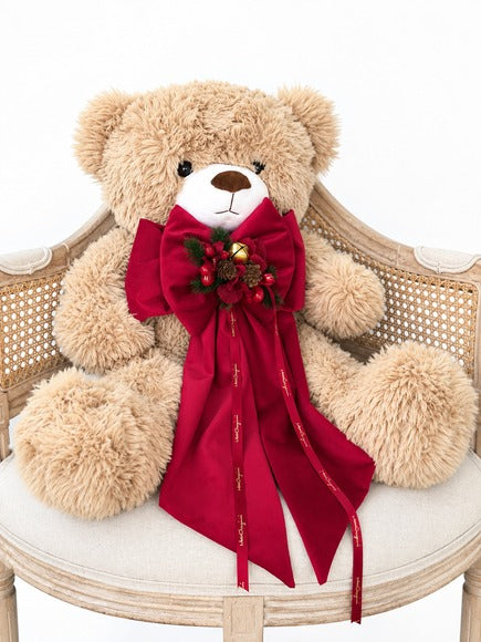 Teddy Bear Orso Peluche con Fiocco in Velluto e Composizione Natalizia – Linea Teddy by Mata Creazioni, H 60 cm