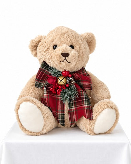 Orsetto Bryan Peluche con Fiocco Natalizio e Campanello – Linea Teddy by Mata Creazioni, H 35 cm