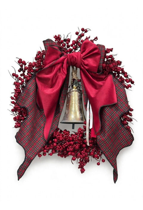 Ghirlanda Natalizia Mery Berry di Bacche Rosse con Fiocco e Campane – Linea Noël by Mata Creazioni