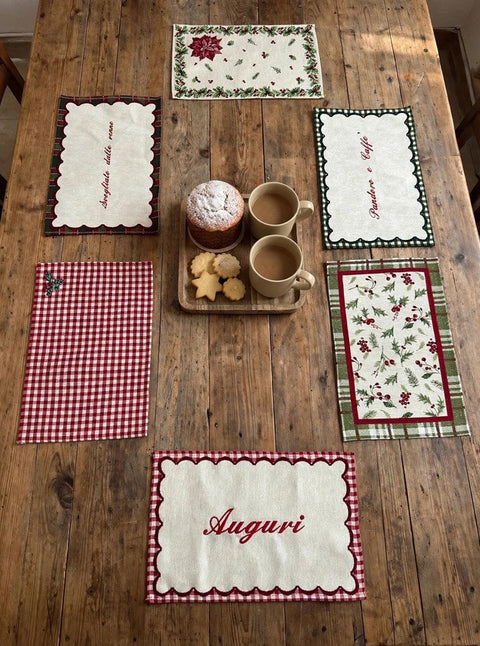 Set 6 Tovagliette Americane Natalizie Noël con Ricami in Box Regalo – Linea Noël by Mata Creazioni, 46x30 cm