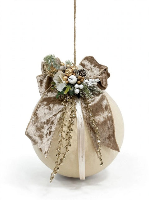 Sfera Decorativa Moonlight in Velluto con Fiocco e Composizione – Polvere di Stelle by Mata Creazioni