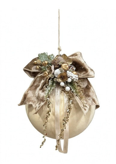 Sfera Decorativa Moonlight in Velluto con Fiocco e Composizione – Polvere di Stelle by Mata Creazioni