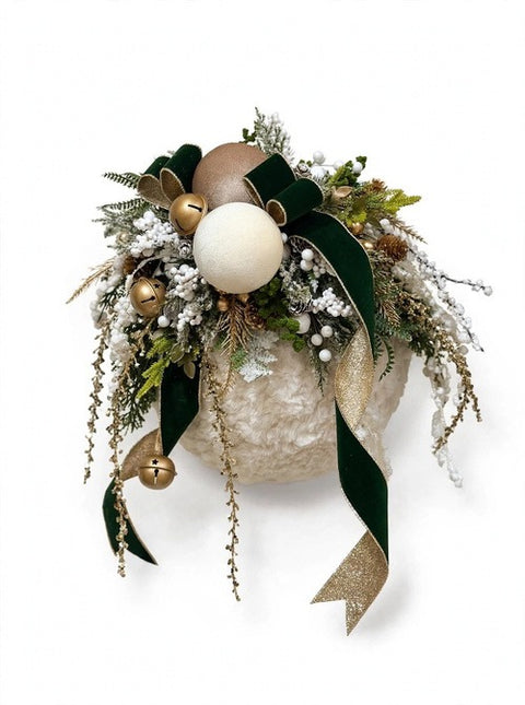Semisfera Decorativa Snow in Montone con Composizione Natalizia – Linea Montone by Mata Creazioni