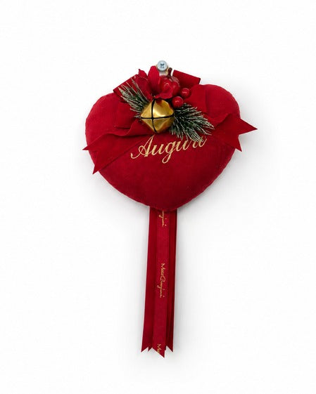 Cuore Velvet Piccolo Ricamato Personalizzabile con Composizione Natalizia by Mata Creazioni, 15x15 cm