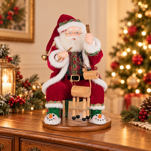Babbo Natale Seduto con Marionetta Renna Edizione Limitata – Goodwill by Katherine's Collection, 35,5cm in ambientazione natalizia