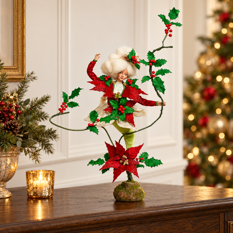 Figura Natalizia Lady Poinsettia Rosso e Verde Edizione Limitata – Goodwill by Mark Roberts, 70cm in ambientazione natalizia