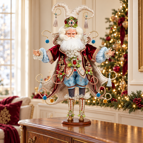 Figura Natalizia Père Noël dell'Opera Blu e Bordeaux Edizione Limitata – Goodwill by Mark Roberts, 72,5cm in ambientazione natalizia