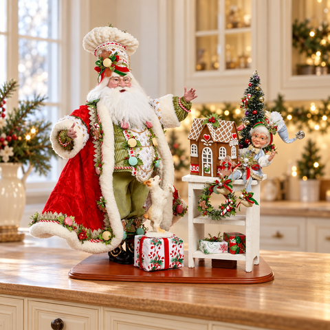 Babbo Natale Pasticcere Gingerbread Baker con Elfo Edizione Limitata – Goodwill by Mark Roberts, 65cm in ambientazione natalizia