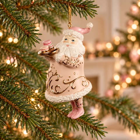 Babbo Natale Candy Santa Goodwill da 10,5 cm con macaron ambientato sull’albero