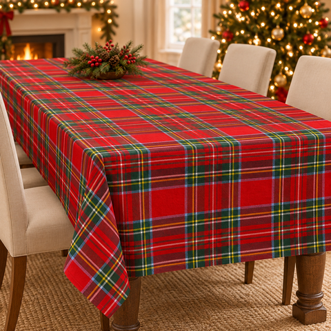 Tovaglia tartan in cotone su tavola natalizia