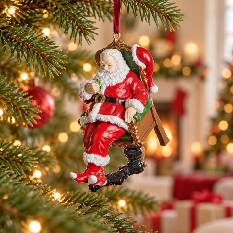 Babbo Natale Goodwill seduto in poltrona da 10,5 cm ambientato sull’albero natalizio