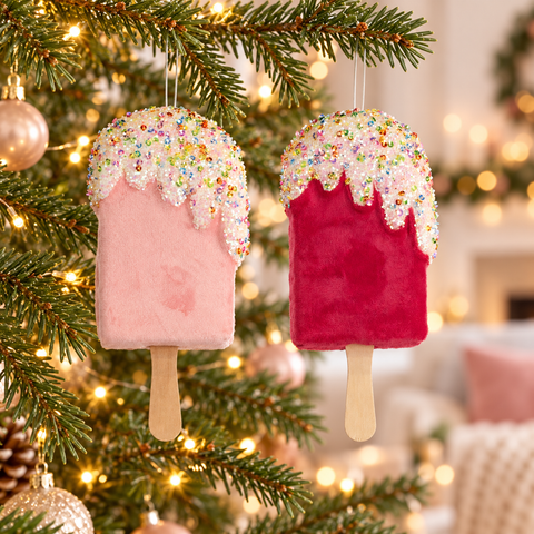 Gelati Popsicle Goodwill in tessuto glitterato alti 18 cm ambientati sull’albero natalizio