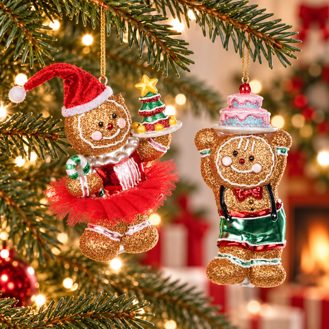 Omini gingerbread Goodwill in vetro glitterato da 10 cm ambientati sull’albero natalizio