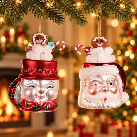 Addobbo Natalizio Tazza in Vetro con Marshmallow Pupazzo di Neve o Babbo Natale, 14cm in ambientazione natalizia
