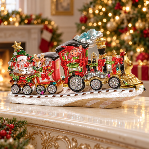 Trenino Natalizio in Vetro con Babbo Natale Rosso, Nero e Oro – Goodwill, 24cm in ambientazione natalizia