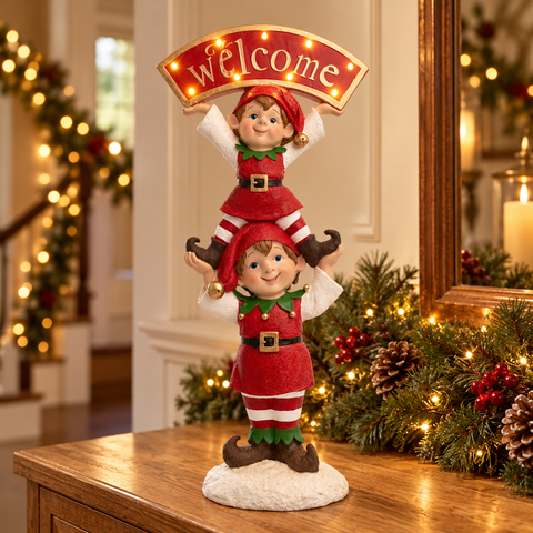 Decorazione Natalizia Elfi con Scritta Welcome – Goodwill, 57cm in ambientazione natalizia