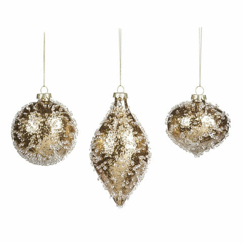 Palla di Vetro con Perle Dorate 8 cm – Sfera, Fuso o Cipolla | Goodwill "Gold Glamorous"