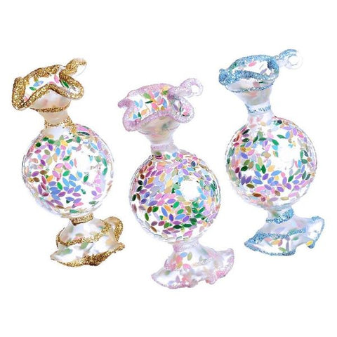 Decorazioni Caramella in Vetro con Foil Rosa/Blu/Oro 8 cm – Goodwill Christmas Collection