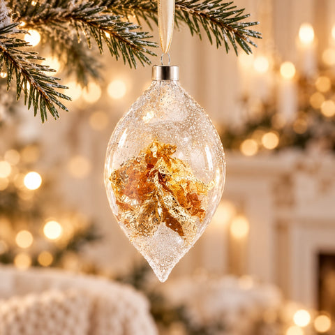 Bola de cristal de 10 cm con pan de oro (esfera o huso) | Decoración navideña elegante, EDG