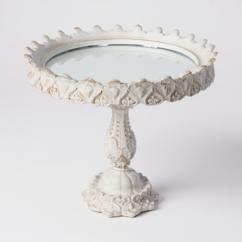 Alzatina “Karen” Bianco in Resina con Piatto Decorativo – Stile Shabby Chic D22.5×H19.5 cm