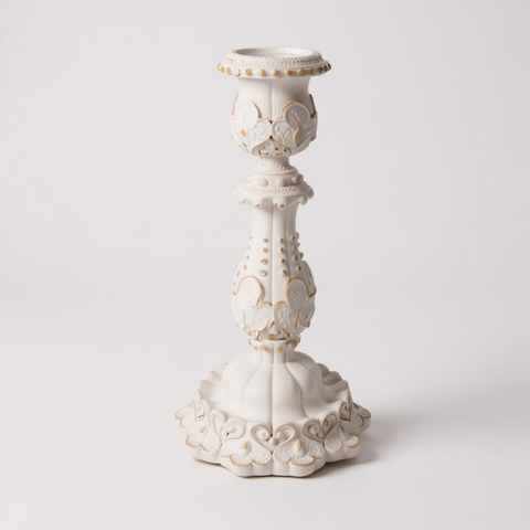 Candeliere “Karen” Bianco in Resina – Portacandela Shabby Chic (H20 e H27 cm)