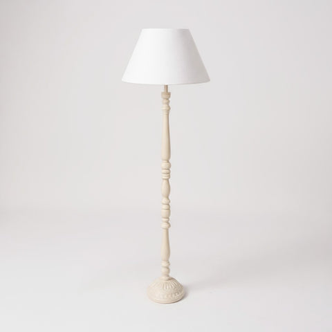 Piantana “Zelia” in Legno e Lino Bianca – Lampada da Terra Shabby Chic (160cm)