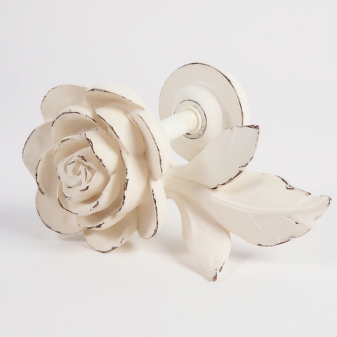 Set 2 Fermatenda “Rosa con Foglia” in Resina e Metallo – Colore Crema Stile Shabby Chic