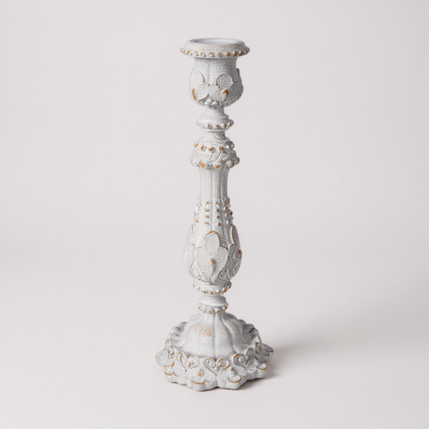 Candeliere “Karen” Bianco in Resina – Portacandela Shabby Chic (H20 e H27 cm)