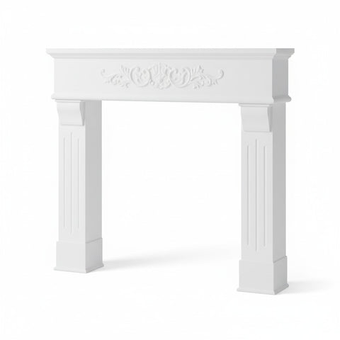 Cornice Camino in Legno Bianco con Fregio Shabby Chic - 100x23x97 cm