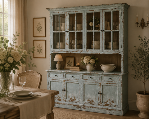 Vetrina Doppio Corpo Agapanthus Collection by Blanc Mariclò - Legno di Cedro Riciclato, 190x49x225 cm
