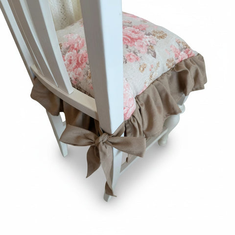 Cuscino Coprisedia Classic Floreale Rosa e Beige - 40x40 cm con Volant da 10cm