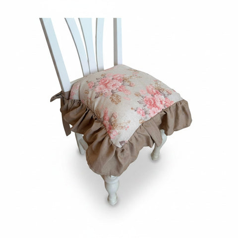 Cuscino Coprisedia Classic Floreale Rosa e Beige - 40x40 cm con Volant da 10cm