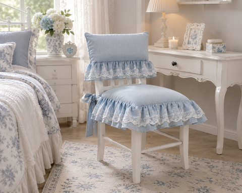 Set Coprisedia Elizabeth in cotone e pizzo