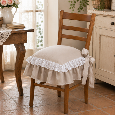 Cuscino Coprisedia Shabby Chic con Doppia Balza e Pizzo Sangallo - Dimensioni Standard 40x40 cm + volant 18cm