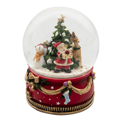 Bola de nieve navideña con Papá Noel y renos – Ø 15x20 cm – Decoración luminosa a pilas