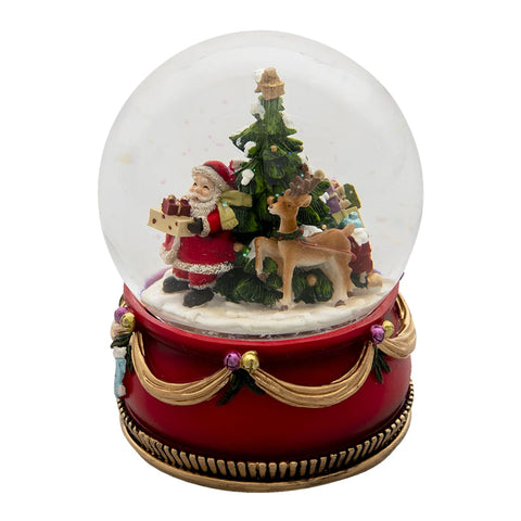 Bola de nieve navideña con Papá Noel y renos – Ø 15x20 cm – Decoración luminosa a pilas