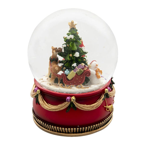 Bola de nieve navideña con Papá Noel y renos – Ø 15x20 cm – Decoración luminosa a pilas