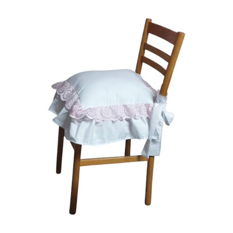 Cuscino Coprisedia Shabby Chic con Doppia Balza e Pizzo Sangallo - Dimensioni Standard 40x40 cm + volant 18cm