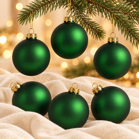 Juego de 6 bolas navideñas verdes de 7 cm